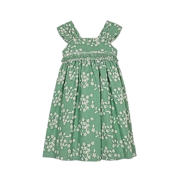 Vestido en Batista Esmeralda con Bordado Floral (Tartaleta)